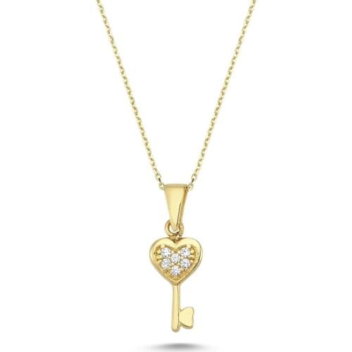 14k (585) Gold Mini Heart Key Pendant, Necklace