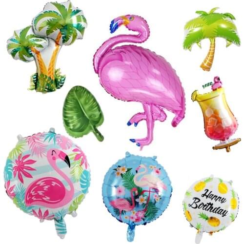 18 inch Round Hawaiian Party Balloon Flamingo Aluminum Foil Balloon Flamingo Wine Glass Leaf Balloon Party Birthday Decoration
