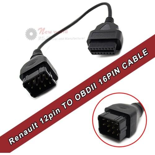 2017 For Renault 12Pin to OBD2 16pin Connector Adapter For Renault 12 pin OBD II Car Accessories Diagnostic Cable Free Shipping