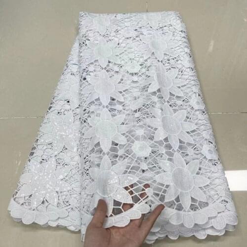 Latest African Cord Guipure Lace Fabric 2021 High Quality Lace Pure White Sequins Lace Nigerian Mesh Tulle Lace Fabric For Dress