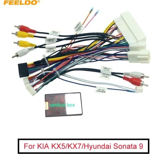 FEELDO Car Audio 16pin Wiring Harness With Canbus Box For KIA KX5/KX7 Hyundai Sonata 9 Stereo Installation Wire Adapter