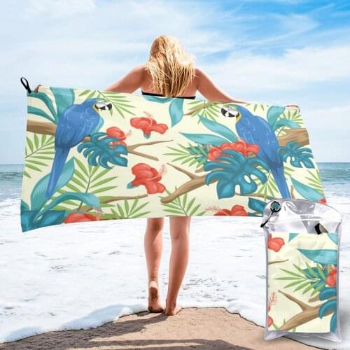 Bath Towel Tropical Palm Leaves Birds Quick Dry Towel Thin Absorbent Soft Towel for Home Travel Camping Swimming Beach Sport