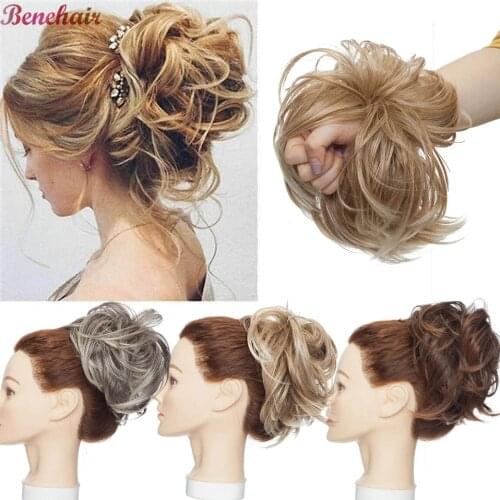 BENEHAIR Messy Bun Scrunchy Hair Bun Fake Hair Synthetic Women Chignon Elastic Hair Band Hairpieces For WomenUpdo Donut Chignon