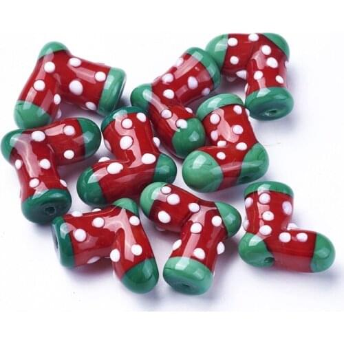 Handmade Lampwork Beads 20pcs Red/Colorful Christmas Stocking Bead for Making DIY Christmas Gifts Jewelry