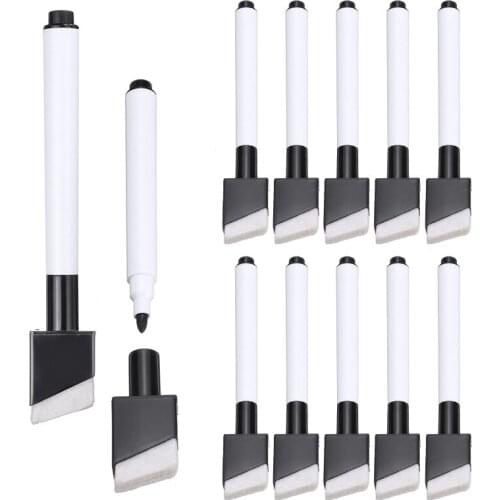 New 12pcs Magnetic Black Color Whiteboard Marker Pens Erasable Dry Wipe Markers Office School Supplies