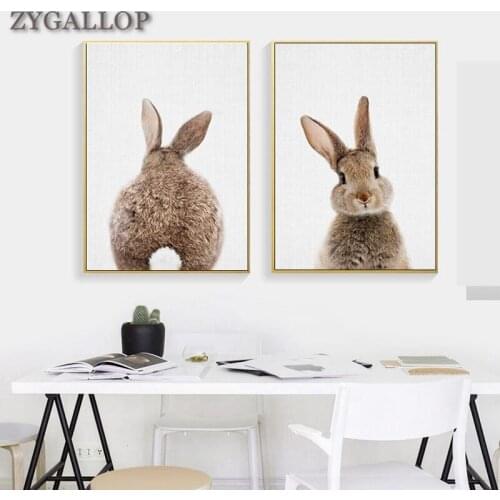 Bunny Rabbit Tail Canvas Painting Woodland Animal Print Nursery Poster Nordic Wall Art Pictures for Kids Baby Room Decor Cuadros