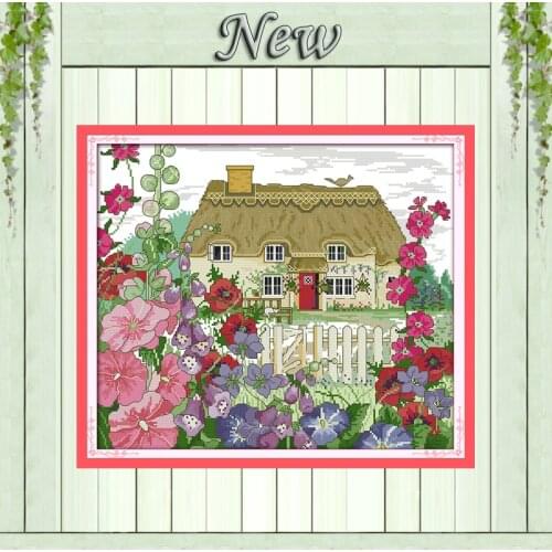 Morning glory hut cabin house Scenery,Counted print on the canvas DMC 14CT 11CT DIY Cross Stitch Needlework kits Embroidery Sets