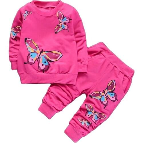 Children Clothing Sets 2021 Autumn Fashion Butterfly Printed T-Shirts+Pants 2Pcs Baby Girls Clothes Sets Casual Sportswear