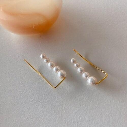 Korean Fashion One Line Pearl Climber Crawler Clip on Earrings For Women 2021 Goth Bead Pearls Earcuff With Piercing Jewelry