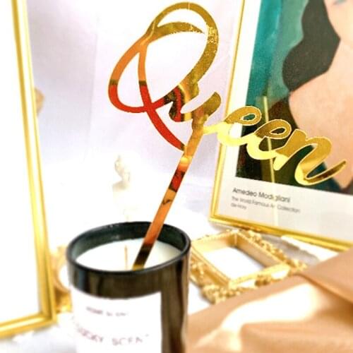 Queen Valentines Day Acrylic Cake Topper Gold Wedding Cupcake Topper Supplies for Wedding Anniversary Party Cake Decorations