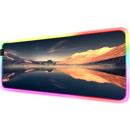 Lakeside Mountain Landscape Mouse Pad RGB LED Large Gaming Mouse Pad Laptop Desk Pad Rubber Non-Slip Natural Rubber Keyboard Pad