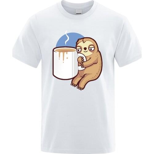 Sloth Drinking Hot Tea Printed Men Tshirt Casual Summer Tops Casual Oversized Tshirts Mens Breathable Loose Street Tee Shirt