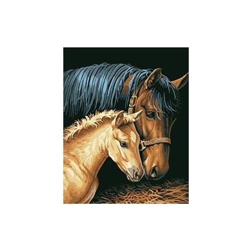 MaHuaf-W877 Horses Mother Baby Animal Picture Acrylic DIY Paint by Numbers on Canvas for home decor