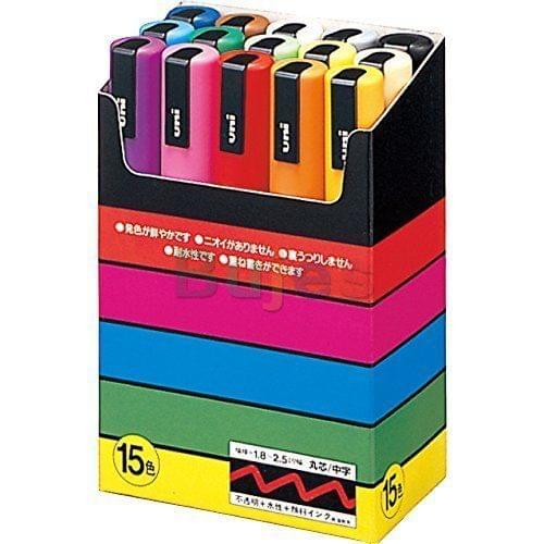 Uni POSCA Marker Medium 15 Colors Set PC-5M 15C Mitsubishi Pencil Water Based, School Supplies Art Markers