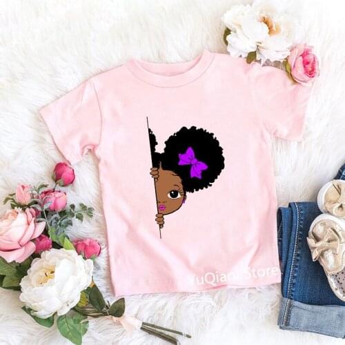 Cute Peeking Little Melanin Princess Print African American Black Girl T-Shirt Summer Baby Toddler Kids Clothes From 3 To 13 Yea