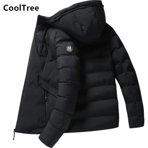 CoolTree Men Down Cotton Jackets Autumn Winter Solid color Thick Warm Hooded Coats Male Slim Fit Zipper Windproof Outerwear Tops