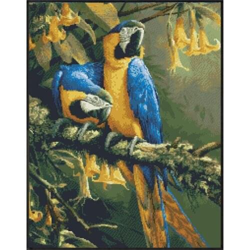 Parrot on The Branch Cross Stitch Kits Animal Patterns Printed Canvas Embroidery Needlework Sets 11CT 14CT Diy Crafts Home Decor