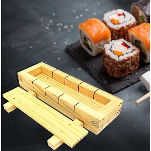Sushi Maker Equipment Mold Sushi Mould Bamboo Wood Sushi Hand Pressure Mold Sushi Tool Sushi Press Box DIY Sushi Cooking Tools
