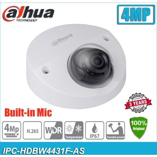 Original Dahua 4MP IPC-HDBW4431F-AS PoE IP67 IK10 IR Built-in Mic Mini Dome Network CCTV IP Camera HDBW4431F-AS