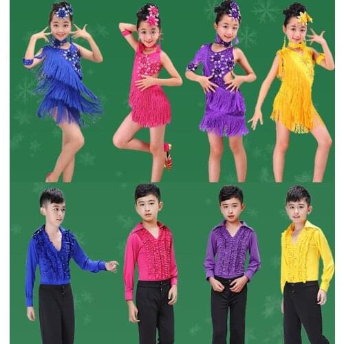 Latin Dance Dress For Girls Boys Children cha cha Tango Ballroom Dancing Dress Competition Costumes Kids Practice Dance