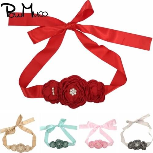 Powmuco 1 PCS Solid Color Pearls Roast Floral Maternity Belts Fashion Handmade Flowers Women Dress Decoration Adjustable Sash