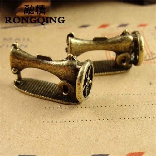 RONGQING Antique Bronze 3D Sewing Machine 16*27MM Tailor Tools Charms for Jewelry Making 20pcs/lot Wholesale