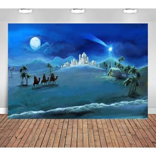 Christmas Background Holy Family and Three Kings Photography Backdrop Xmas Moon Night Fairy Tale Holiday New Year Photo Studio