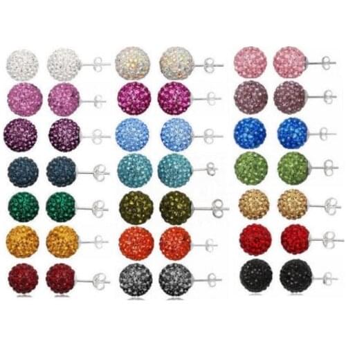 20pair/lot 10mm disco ball bead mixed white multicolor stainless steel Crystal Beads stud earrings silver plated v2456