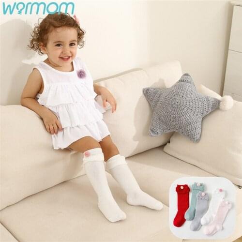 Warmom Newborn Baby Cotton Socks Baby Lace Knee-high Socks 0-3 Years Baby Flower Decor Socks Cute Kawaii Maternal Infant Supply