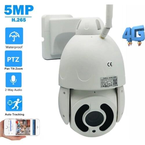 Outdoor IP Camera 5MP 4G Sim Card AI Auto Tracking 20X Zoom H.265 PTZ Speed Dome CCTV Network Camera Two Way Audio IR 80m Camhi