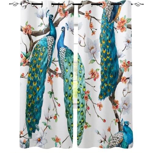 Three Peacocks Standing On A Branch Blackout Curtains For Bedroom Blinds Drapes Window Curtains For Living Room High Shading