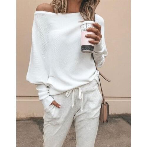 Fashion Tee Shirt Femme Autumn Sexy Off The Shoulder Long Sleeve Tops For Women T-Shirt Casual One Shoulder Rib Tops