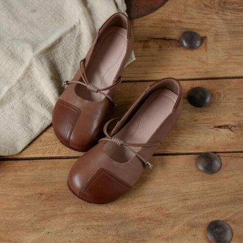 2021 Designer Shoes Color block Genuine Leather Slip-on For Women Handmade Soft Flats Camel