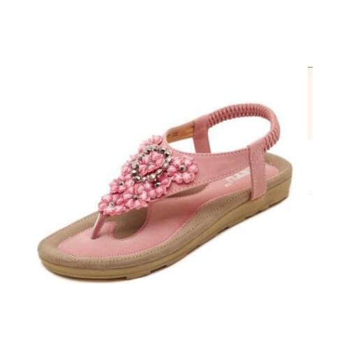 Female Sandals Flat Bottom Non-slip Wear-resistant Rhinestones Breathable Lightweight Soft Bottom Comfortable and Fashionable