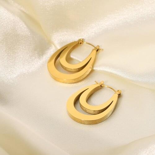 Stainless Steel Gold Plated Earrings Double Oval Flat earring Fashion design jewelry for women