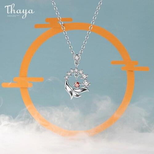 Thaya S925 Silver Necklace Lion Design Red Artificial Crystal Sterling Silver Pendant Necklace For Women Luxury Fine Jewelry