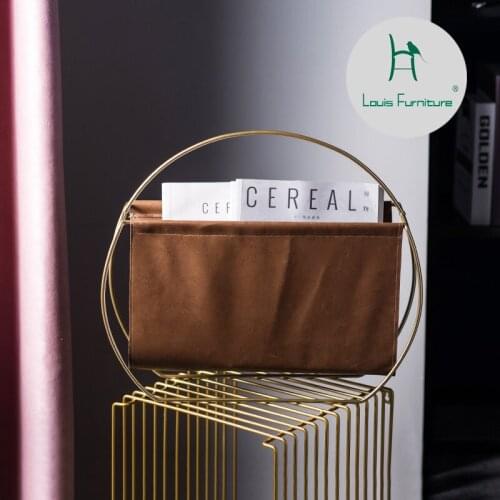 Louis Fashion Magazine Racks Modern metal leather magazine, household sofa corner, storage creative handle