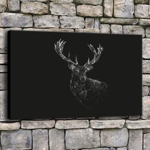 1 Panel Abstract Painting Black And White Deer Animal Dark Picture Canvas Printing Type Artwork Modern Living Room Decorative