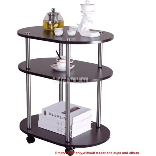 3 Layer Modern Movable Oval Shape Tea Table With Wheel Design Living Room Bedroom Sofa Side Corner Low Table With Storage Space