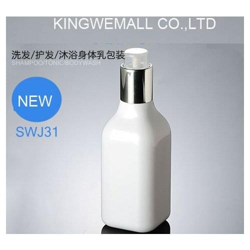 300pcs/lot 200ML WHITE PET SQUARE shape press pump bottle or toilet water botter lotion cream empty bottles