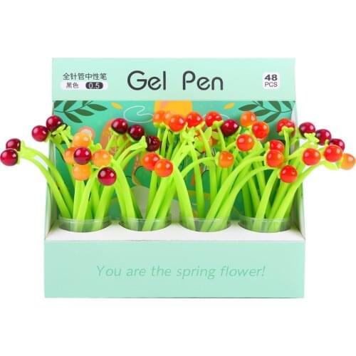 48PCS Cute Cherry Gel Pen Full Needle Pen Tip Students Sign The Homework Paper with A Pen Cute Stationary Supplies