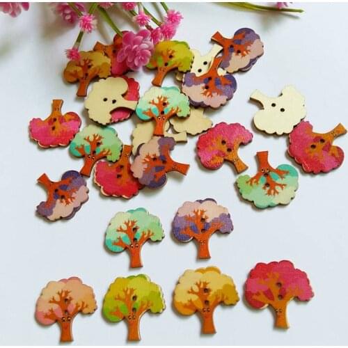 50pcs/lot Trees Buttons Wooden Buttons Sewing Scrapbook Accessories Cabochons 2 Holes Castle Wood Decorative Buttons