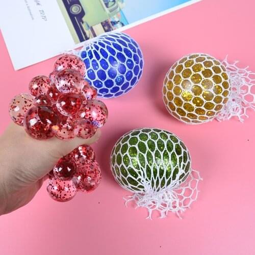7cm Mesh Ball Stress Sequins Color Grape Squeeze Anti-Stress Squishy Toys for Mood Autism Kids Adult Play Decompression Vent
