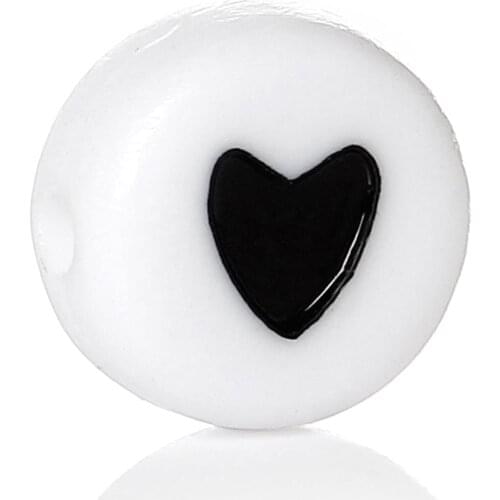 DoreenBeads Acrylic Spacer Beads Round Black Heart Pattern About 7.0mm( 2/8") Dia, Hole: Approx 1.3mm, 55 PCs Hot new