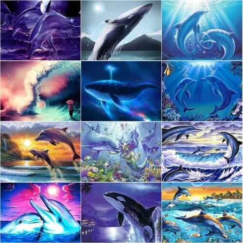 Blue Whales Diy 5D Diamond Paintings Dolphin Full Square and Round Embroidery Mosaic Cross Handmade Wall Art Home Decoration