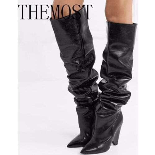 ARQA 2019 Roman style fashion ladies new fold knee boots with pointed leather knight boots