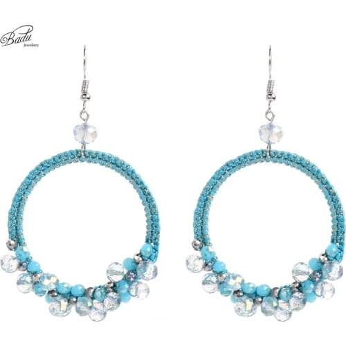Badu Big Round Drop Earring Vintage Crochet Crystal Women Hollow Dangle Earrings Handmade Jewelry Christmas Wholesale