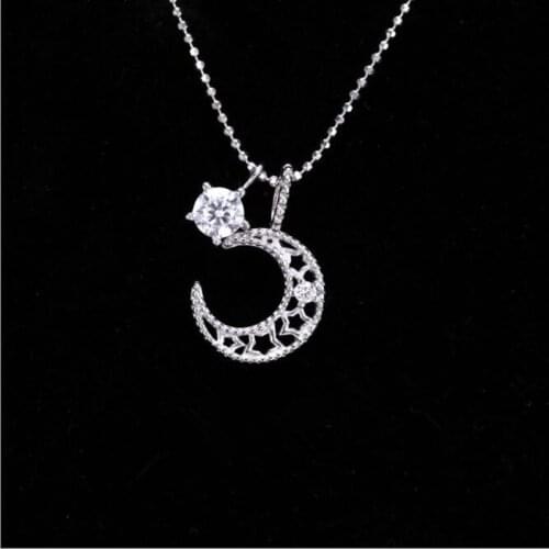 Fine 925 Sterling Silver Sweet Korean Hollow Star Moon Zircon Clavicle Chain Female Necklace for Women Elegant Jewelry SN164