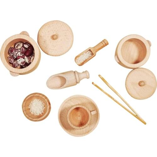 1 Set Wooden Kitchen Set For Kids Cooking Beech Tea Pots Set Toy Kitchen Accessories Montessori Baby Products Gift