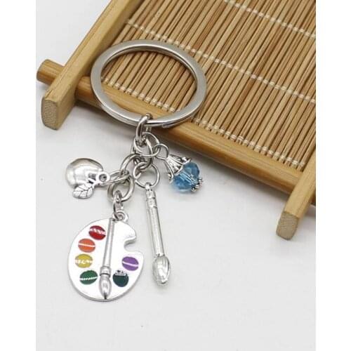 1PCS Handmade Drawing Board Brush Keychain With Multicolor Beads Palette Student Gift Jewelry Wholesale and Retail